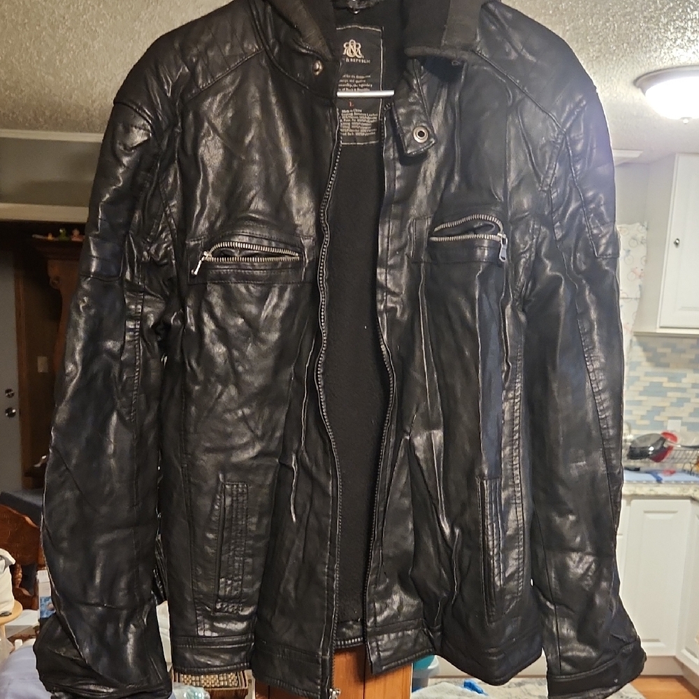 Rock & Republic Black Leather Bomber Jacket